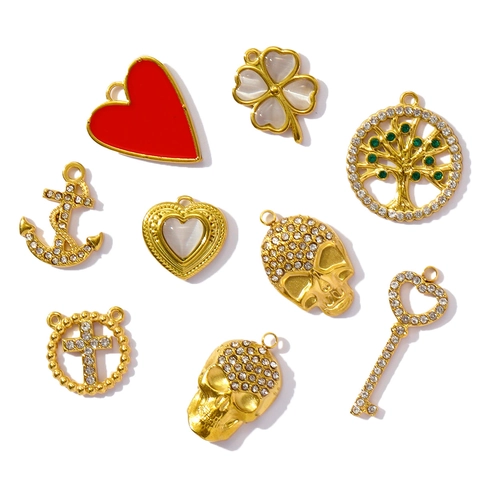 Vintage Stainless Steel DIY Pendants Heart Skull Tree Of Life Clover Anchor Cross Key Charms For Jewelry Making Women