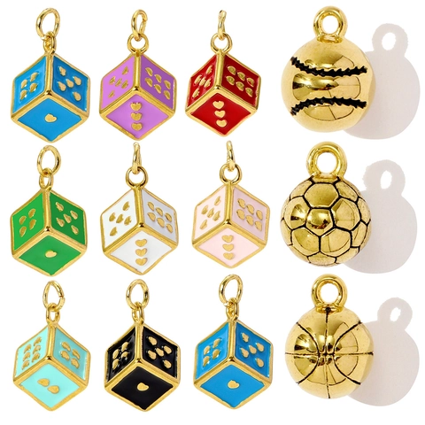 Stainless Steel Heart Dice Pendant DIY Sports Baseball Basketball Soccer Ball Enamel Charms For Women Jewelry Making
