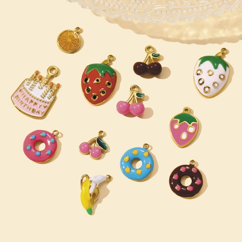 Edelstahl Emaille Frucht Anhänger Für DIY Schmuckherstellung Erdbeere Kirsche Donut Banane Kuchen Form Charms