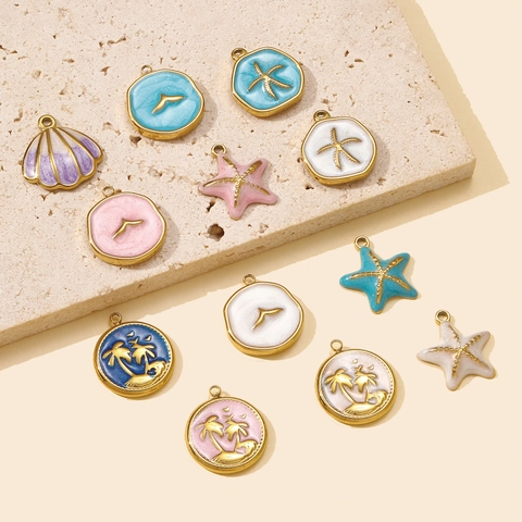 Edelstahl Emaille Ozean Charms Seestern Kokospalme Muschel Anhänger Für DIY Halskette Ohrringe Schmuckherstellung Damen