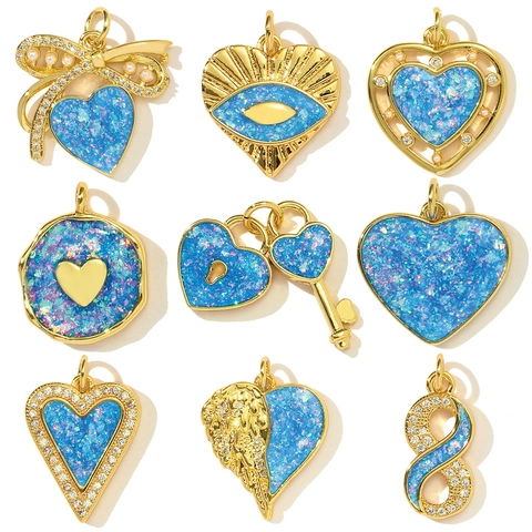 Copper Gold Plated Heart Butterfly Evil Eye Infinity Pendants Inlaid Blue Opal Zircon For DIY Necklace Jewelry Making Women