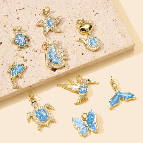 Pendentifs Religieux Délicats en Cuivre Vierge Marie Main de Fatma Mauvais Œil Arbre de Vie Avec Opale Artificielle Zirconia pour Création de Colliers