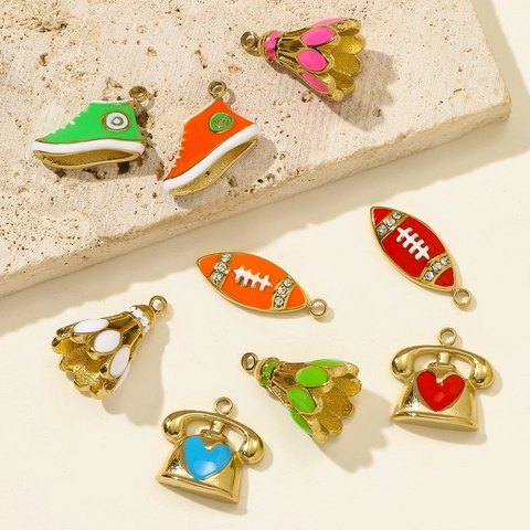 Stainless Steel Enamel Charm Pendant Rugby Football Sneaker Badminton Telephone Shape DIY Jewelry Making Accessories