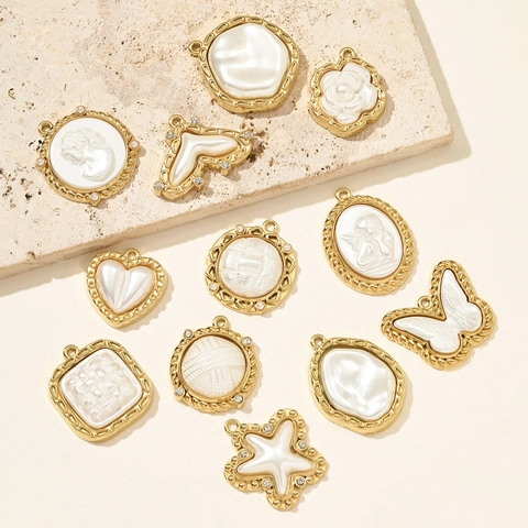 Vintage Stainless Steel Baroque Pendant For DIY Jewelry Making Gold Plated Butterfly Flower Star Angel Cameo Resin Charm