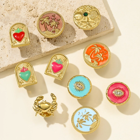 Spilla in Acciaio Inossidabile Smaltata Vintage per Donna Cuore Palma Malocchio Stella Conchiglia Oro Distintivo Decorativo Regalo