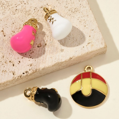 Vintage Stainless Steel Enamel Boxing Glove Pendants For DIY Jewelry Making Round Charms For Necklace Bracelet Accessories