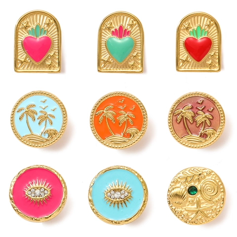 Spilla in Acciaio Inossidabile Smaltata Vintage per Donna Cuore Palma Malocchio Stella Conchiglia Oro Distintivo Decorativo Regalo