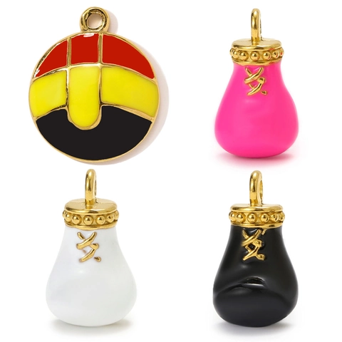 Vintage Stainless Steel Enamel Boxing Glove Pendants For DIY Jewelry Making Round Charms For Necklace Bracelet Accessories