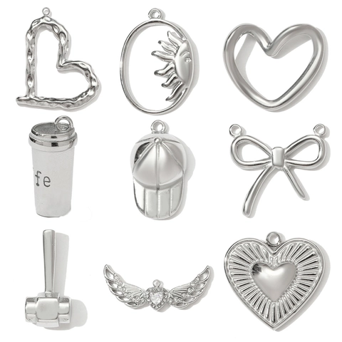 Mirror Polished Stainless Steel Heart Butterfly Wing Coffee Cup Baseball Cap DIY Pendants Jewelry Making Charms Accessory