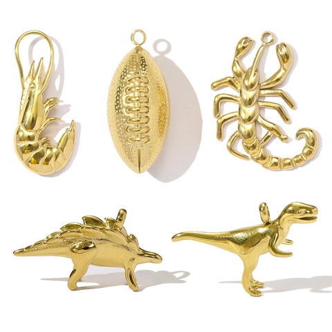 Titanium Steel 3D Dinosaur Stegosaurus Tyrannosaurus Scorpion Lobster Rugby Pendant Gold DIY Jewelry Findings For Women Men