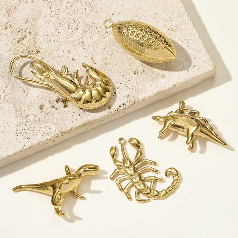 Titanium Steel 3D Dinosaur Stegosaurus Tyrannosaurus Scorpion Lobster Rugby Pendant Gold DIY Jewelry Findings For Women Men