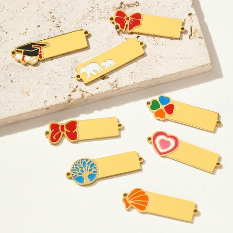 DIY Stainless Steel Enamel Pendants Connectors Bear Heart Bow Tree Of Life Clover Shell Graduation Cap Charms For Jewelry Making