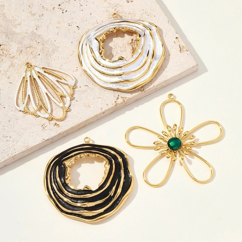 French Vintage Titanium Steel DIY Pendant For Women Large Flower Hollow Leaf Round Spiral Design Enamel Jewelry Making Accessory