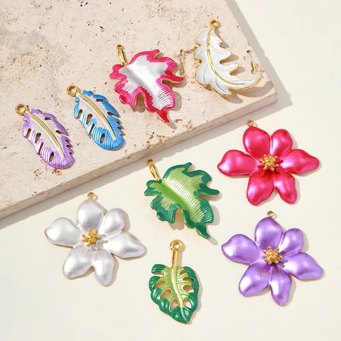 Ciondoli Vintage in Acciaio Inossidabile e Smalto a Forma di Fiore Piuma Foglia per Creazione di Gioielli Fai-da-te Collane Orecchini Donna