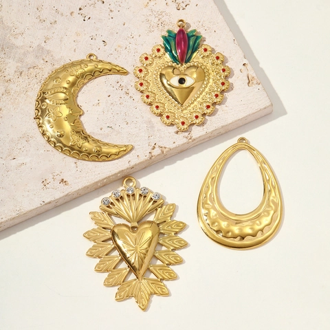 Franse Vintage Roestvrij Staal Heilig Hart Maan Druppel Hangers Strass Emaille Charmes Voor DIY Ketting Sieraden Maken Bevindingen Vrouwen
