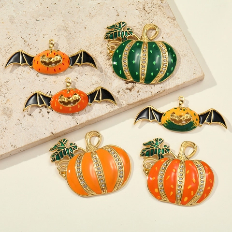 Vintage Edelstahl Emaille Halloween Kürbis Fledermaus Anhänger Brosche Strass Dekorative Schmuck Party DIY Zubehör