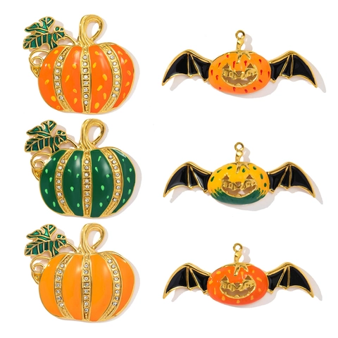 Vintage Edelstahl Emaille Halloween Kürbis Fledermaus Anhänger Brosche Strass Dekorative Schmuck Party DIY Zubehör