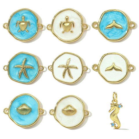 Ciondoli a Tema Oceano DIY Connettori in Rame Smalto Coda di Balena Tartaruga Marina Stella Marina Conchiglia Cavalluccio Marino Charms per Creazione Gioielli Donna Accessori