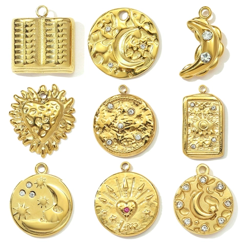 Ciondolo Cuore Malocchio in Acciaio Inossidabile Vintage per Donna Stile Francese Luna Fai da Te Gioielli Strass Accessorio