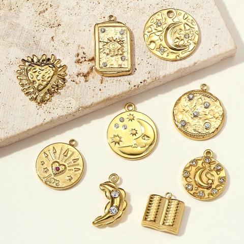 Ciondolo Cuore Malocchio in Acciaio Inossidabile Vintage per Donna Stile Francese Luna Fai da Te Gioielli Strass Accessorio