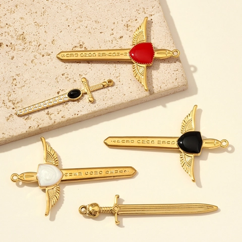 Vintage Stainless Steel Sword Cross Pendant For Jewelry Making Religious Archangel Saint Michael Winged Sword Enamel DIY Charm Necklace Accessory
