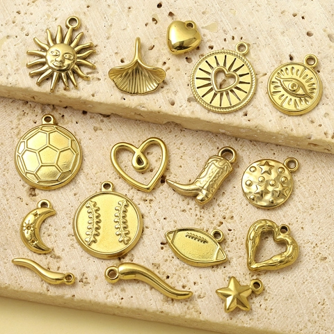 Stainless Steel Gold DIY Pendant Soccer Baseball Football Heart Sun Moon Star Boot Jewelry Making Charm Accessories