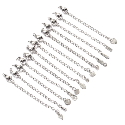 Stainless Steel Jewelry Extension Chain With Lobster Clasp Heart Flower Star Charm DIY Jewelry Making Findings For Women