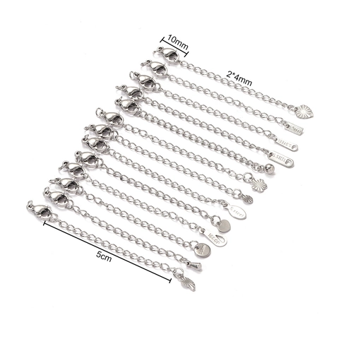 Stainless Steel Jewelry Extension Chain With Lobster Clasp Heart Flower Star Charm DIY Jewelry Making Findings For Women