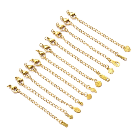 Stainless Steel 18K Gold Plated Extension Chain With Lobster Clasp DIY Jewelry Findings Heart Flower Pendant Adjustable Necklaces Extenders For Women