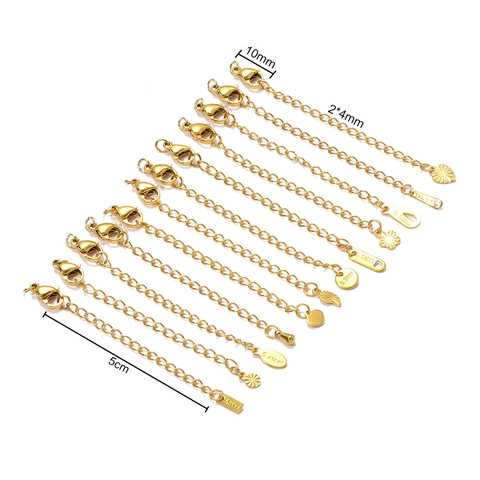 Stainless Steel 18K Gold Plated Extension Chain With Lobster Clasp DIY Jewelry Findings Heart Flower Pendant Adjustable Necklaces Extenders For Women