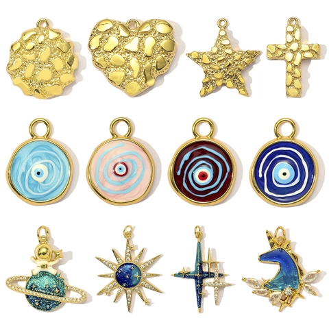 DIY Copper Zirconia Enamel Evil Eye Astronaut Unicorn Starry Sky Celestial Pendant Charms For Jewelry Making Findings Accessory