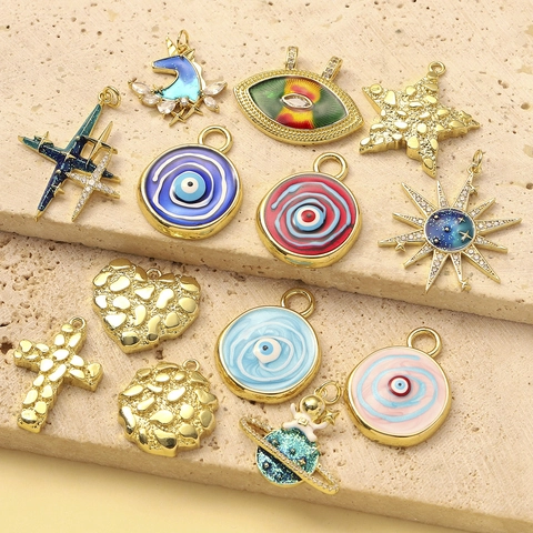 DIY Copper Zirconia Enamel Evil Eye Astronaut Unicorn Starry Sky Celestial Pendant Charms For Jewelry Making Findings Accessory