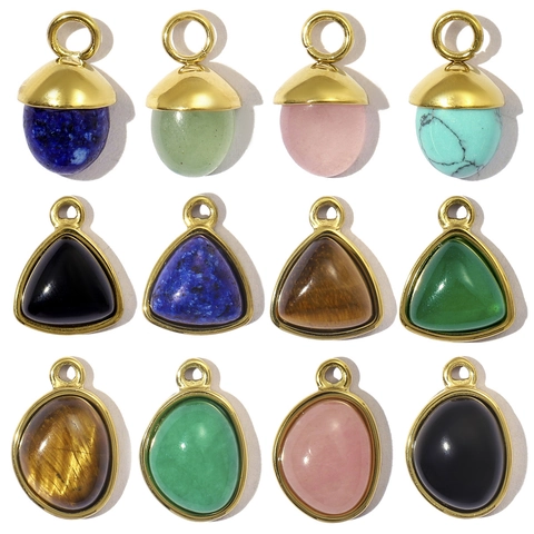 Vintage Stainless Steel Natural Stone Pendants Acorn Triangle Waterdrop Charms For DIY Necklace Jewelry Making Accessories For Women