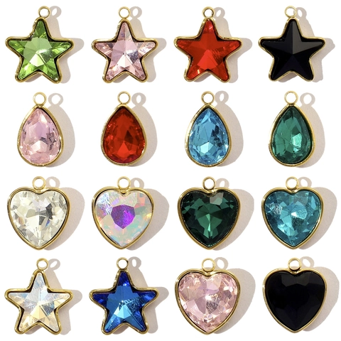 Stainless Steel Crystal Glass Teardrop Heart Star Pendants For DIY Jewelry Making Accessories Women Necklace Hanging Charms