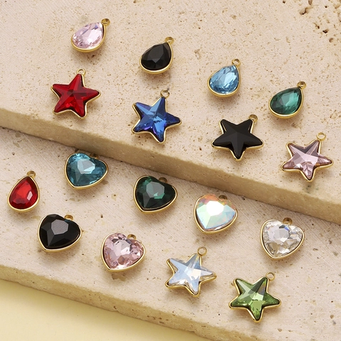 Stainless Steel Crystal Glass Teardrop Heart Star Pendants For DIY Jewelry Making Accessories Women Necklace Hanging Charms