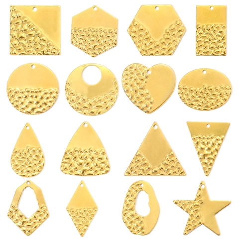 DIY Stainless Steel Geometric Hammered Pendants For Women French Retro Gold Plated Heart Star Rhombus Charms For Jewelry Making
