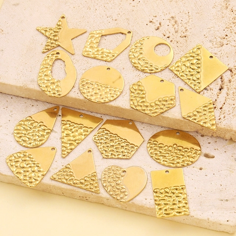 DIY Stainless Steel Geometric Hammered Pendants For Women French Retro Gold Plated Heart Star Rhombus Charms For Jewelry Making