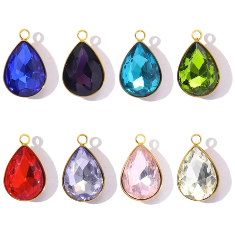 Vintage Stainless Steel Teardrop Pendant Crystal Glass Charms For DIY Necklace Jewelry Making Accessories For Women