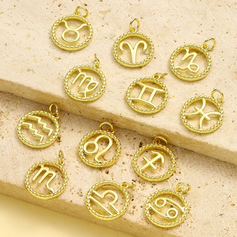 Vintage Copper Zodiac Sign Round Beaded Hollow Pendant DIY Jewelry Making Accessories For Necklace Bracelet Earrings