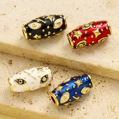 Copper Zircon Evil Eye Star Charms Gold Plated Enamel Cylindrical DIY Beads For Jewelry Making Bracelet Pendant Accessories