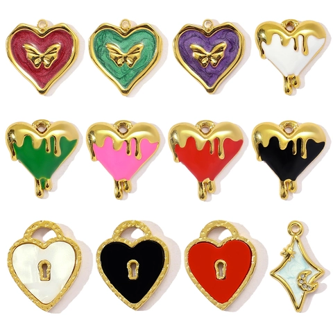 Französischer Vintage Edelstahl Herz Anhänger Schleife Schmetterling Stern Mond Emaille DIY Schmuck Charms Für Halsketten Damen