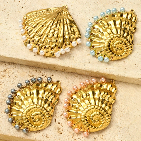 Franse Vintage Roestvrij Staal Schelp Conch Hanger Voor DIY Sieraden Maken Met Kunstparel Goud Verguld Vrouwen Accessoire