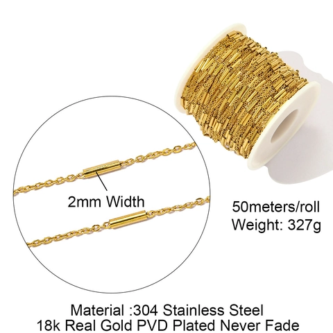 Titanium Steel DIY Jewelry Chain Finding 18K Gold PVD Plated Cross Bead Long Tube Paperclip Link Chain For Jewelry Making