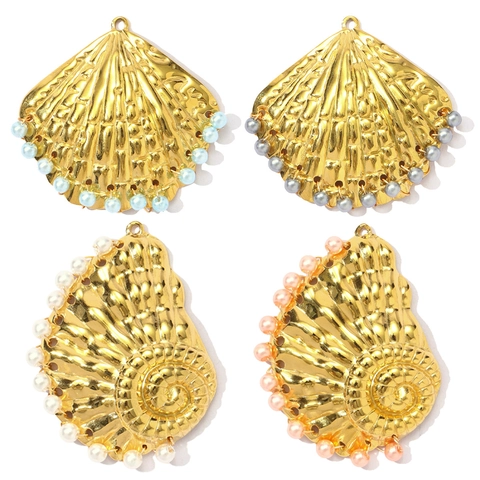 Franse Vintage Roestvrij Staal Schelp Conch Hanger Voor DIY Sieraden Maken Met Kunstparel Goud Verguld Vrouwen Accessoire