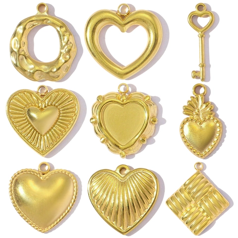 Stainless Steel Gold Heart Key Lip Pendants Geometric Charms For DIY Necklace Earrings Jewelry Making Supplies For Women