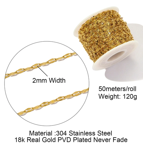 Rotolo di Catena per Gioielli in Acciaio Inossidabile 304 Placcato Oro 18K per Creazione di Collane Braccialetti Fai da Te Artigianato Vintage Accessori
