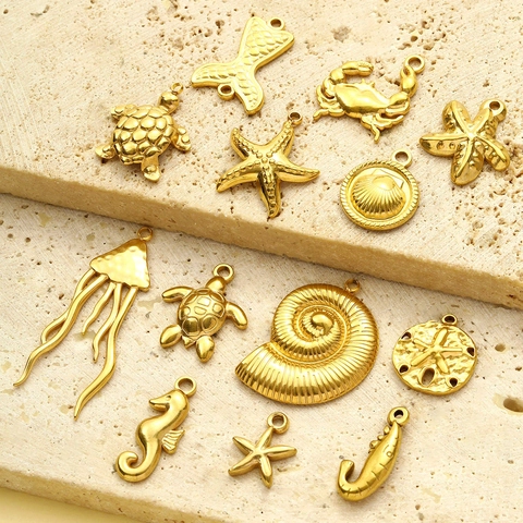 Oceaan Serie Roestvrij Stalen Hangers Franse Vintage Zeester Zeepaardje Schildpad Krab Schelp Kwal Voor DIY Sieraden Maken