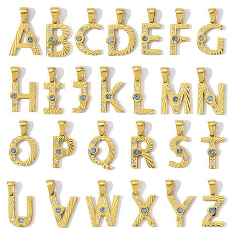 Pendentif Lettre Initiale en Acier Inoxydable 304 Plaqué Or 18K Avec Charme de Cœur en Zircone Bleue pour la Fabrication de Bijoux