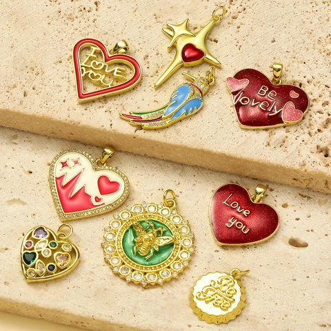 Amuletos de Cobre Esmalte Circonita Corazón Abeja Pájaro Estrella para DIY Collar Pendiente Joyería Mujer Accesorios