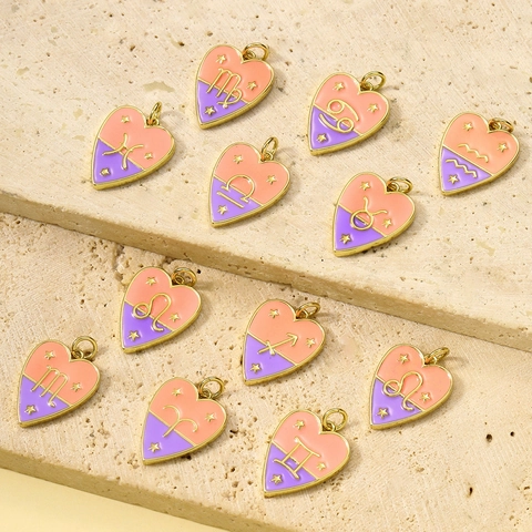 Heart Zodiac Enamel Copper Pendants For DIY Jewelry Making Astrology Constellation Charms For Women Necklace Bracelet Jewelry